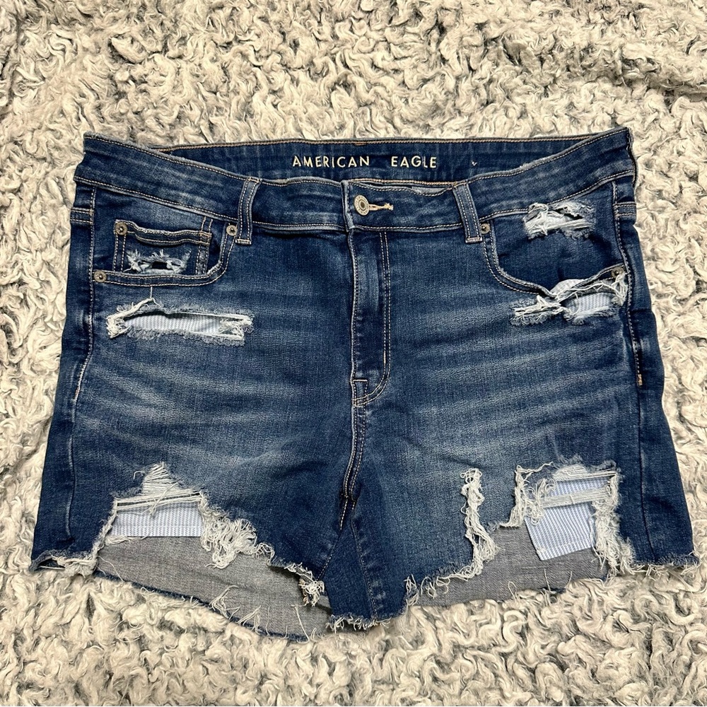 American Eagle Outfitters Women's Ripped Jean Shorts - Dark Blue